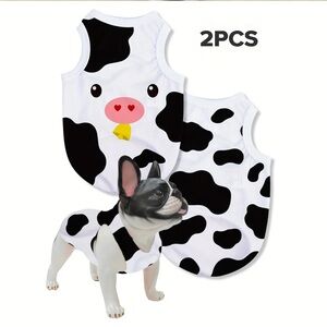 2-pc Cow Print Small Pet T-Shirt Costume Set - Cat, Dog - Black and White